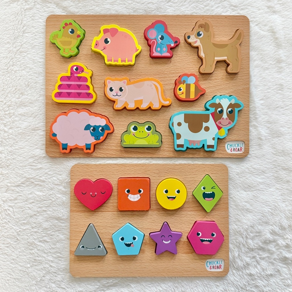 Chuckle & Roar Wooden Puzzles Set of 2 Animals Shapes